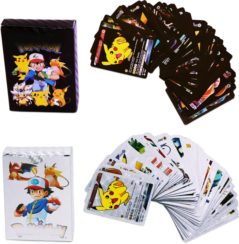 Aseenaa 110 Pcs Waterproof TCG Deck Box V Series Vmax Gx Rare Cards - Rare Mystery Card(Black & Silver (Pack Of 2))