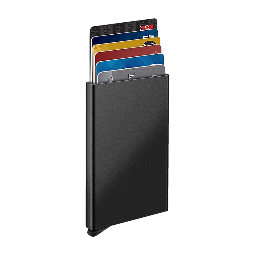 StealODeal Automatic RFID Pop Up Slim Aluminium Debit/Credit/ATM Slots 6 Card Holder(Set of 1, Black)