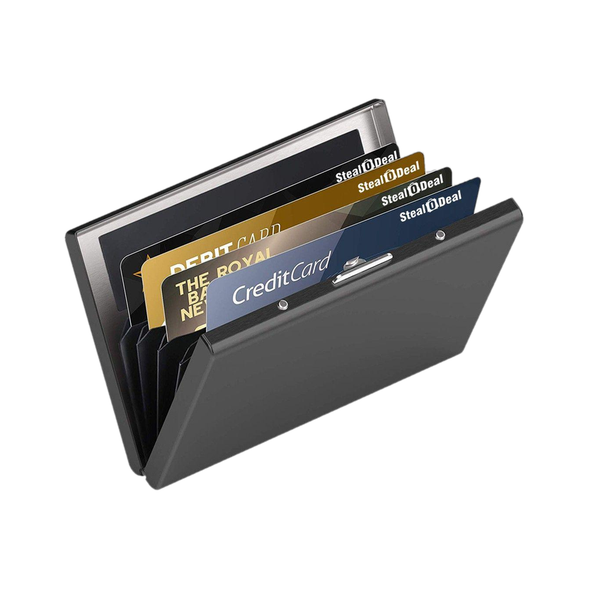 StealODeal RFID Protected Black Slim Stainless Steel Debit/Credit/ATM Slots 6 Card Holder(Set of 1, Black)
