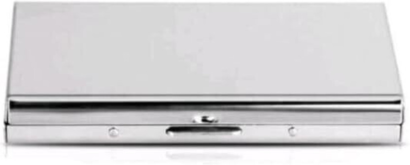 QUAKEL White Genuine Leather & Stainless Steel Credit Card Holder Business6 Card Holder 6 Card Holder(Set of 1, Silver)