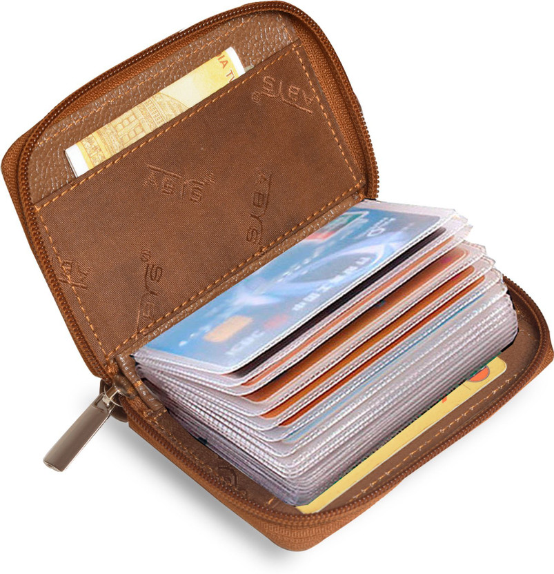 ABYS Genuine Leather RFID Credit Debit ID Card Holder for Men and Women 15 Card Holder(Set of 1, Tan)