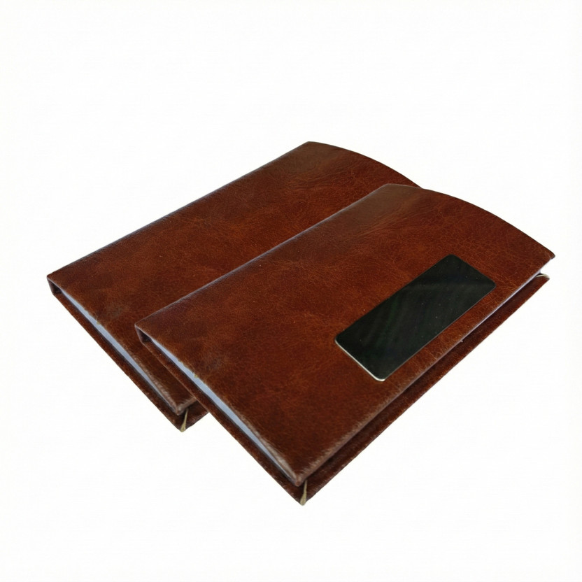 Goodwill Tech Premium Brown Leather Metal Card Holder | Slim Visiting & Credit Card Wallet 4 Card Holder(Set of 2, Brown)