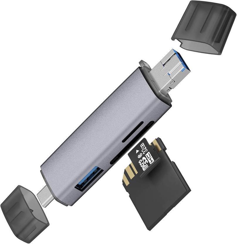 SwapME SD Card Reader, 3 in 1 USB C/USB/Micro USB Micro SD Card Reader Adapter for Mac, Card Reader(Silver)