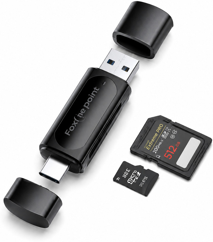Good One Dual USB & Type-C OTG Card Reader for SD / Micro SD (TF) – Plug & Play Card Reader(Black)