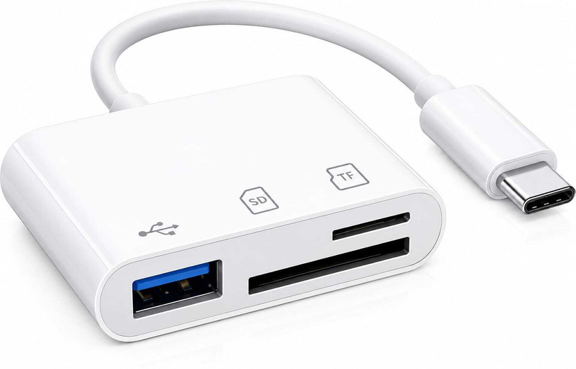 KIPZO 3 in 1 Type C to USB Card Reader SD Micro TF 3.0 Adaptor Android camera laptop Card Reader(White)