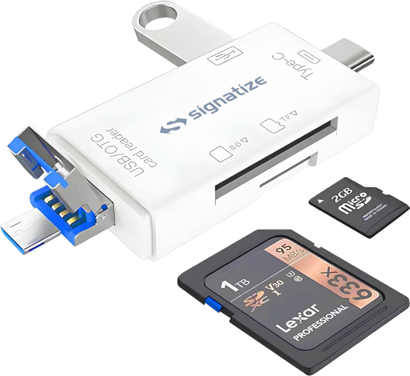SIGNATIZE 3-in-1 Card Reader Type-C USB OTG SD/Micro SD Memory Reader for Android, Laptop Card Reader(White)