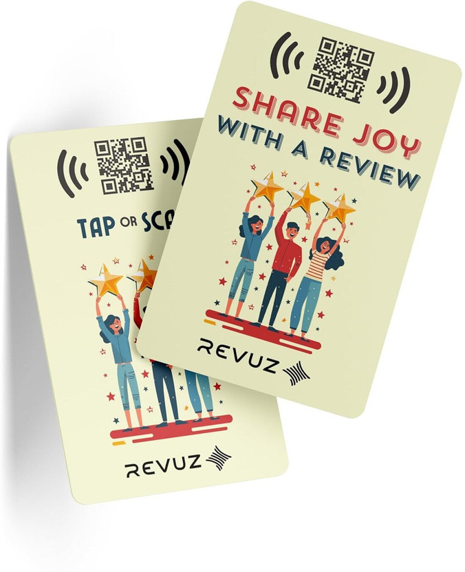 REVUZ Google Review QR/NFC Card - Instant Link Activation Business Card(Light Cream, Pack of 1)