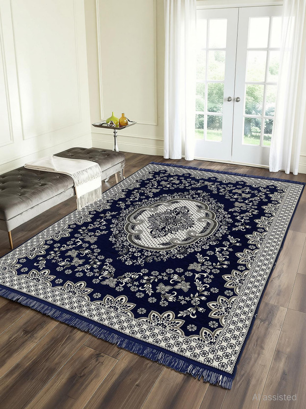 NCS 137 cm  X 215 cm Velvet Carpet(Rectangle, Blue)