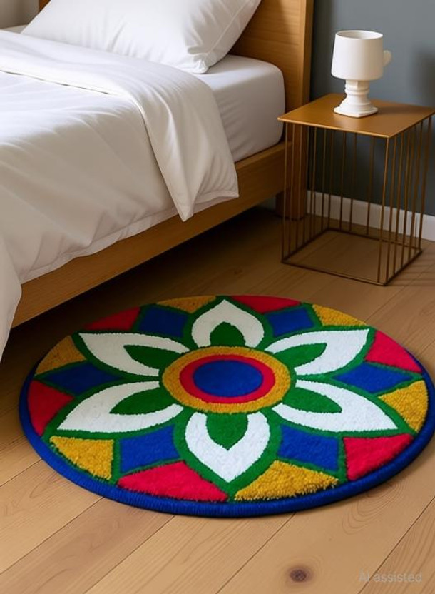 Rylie 60 cm  X 60 cm Velvet, Cotton, Rubber Area Rug(Circle, Multicolor)