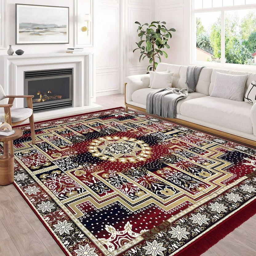 natures creation og 8 ft  X 7.5 ft Acrylic Carpet(Rectangle, Red)
