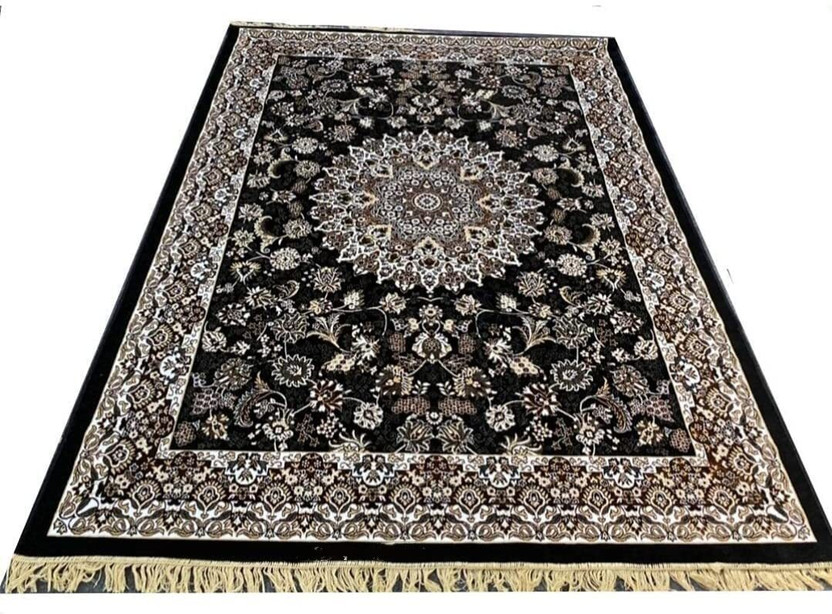 R CARPETS 5 ft  X 7 ft Silk Carpet(Rectangle, Black)