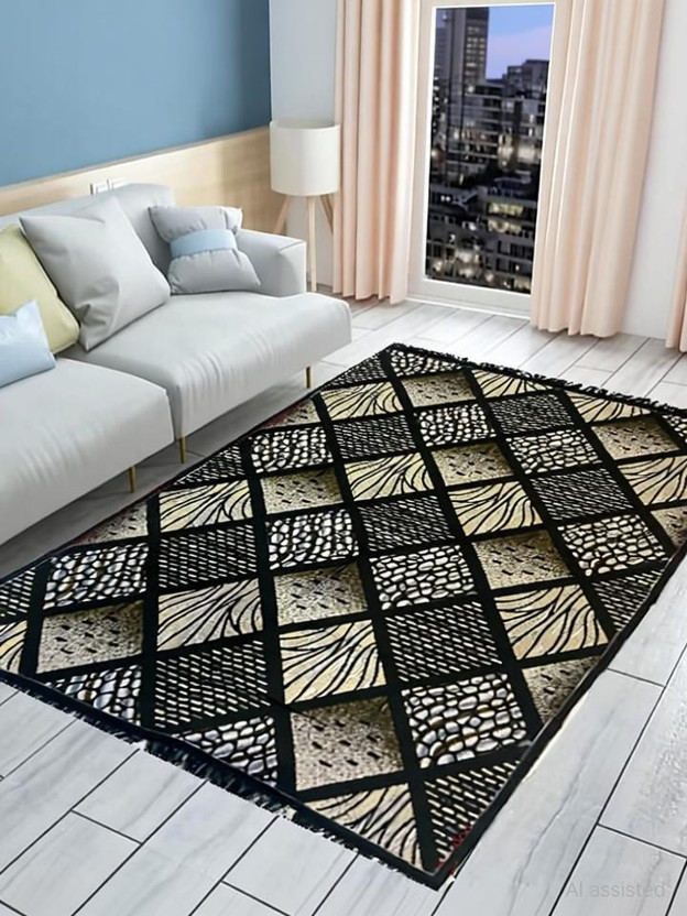 Nature A 5 ft  X 7 ft Cotton Carpet(Rectangle, Black)