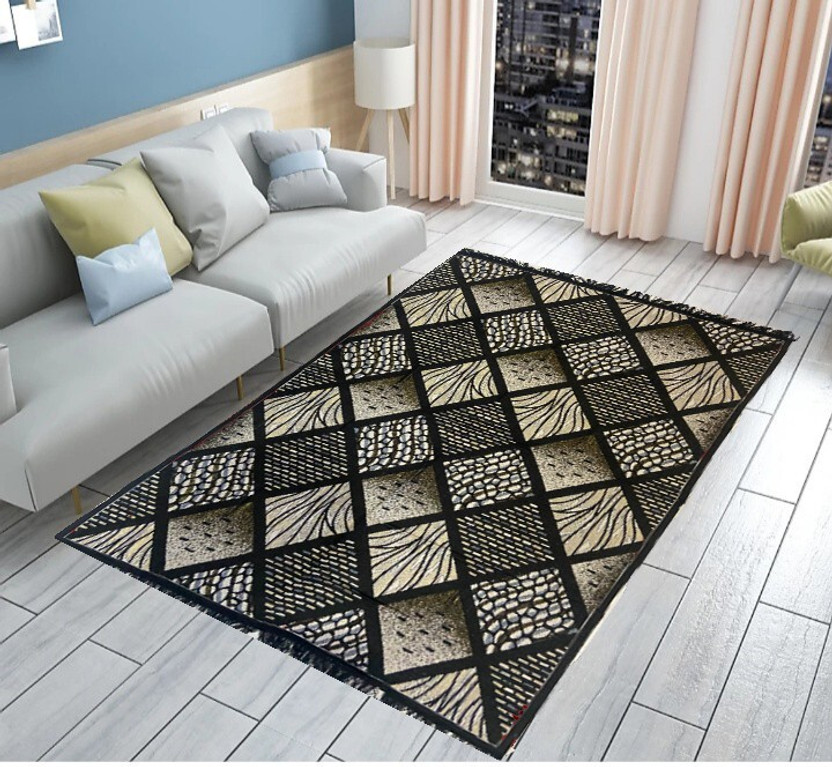 Nature A 5 ft  X 7 ft Cotton Carpet(Rectangle, Black)