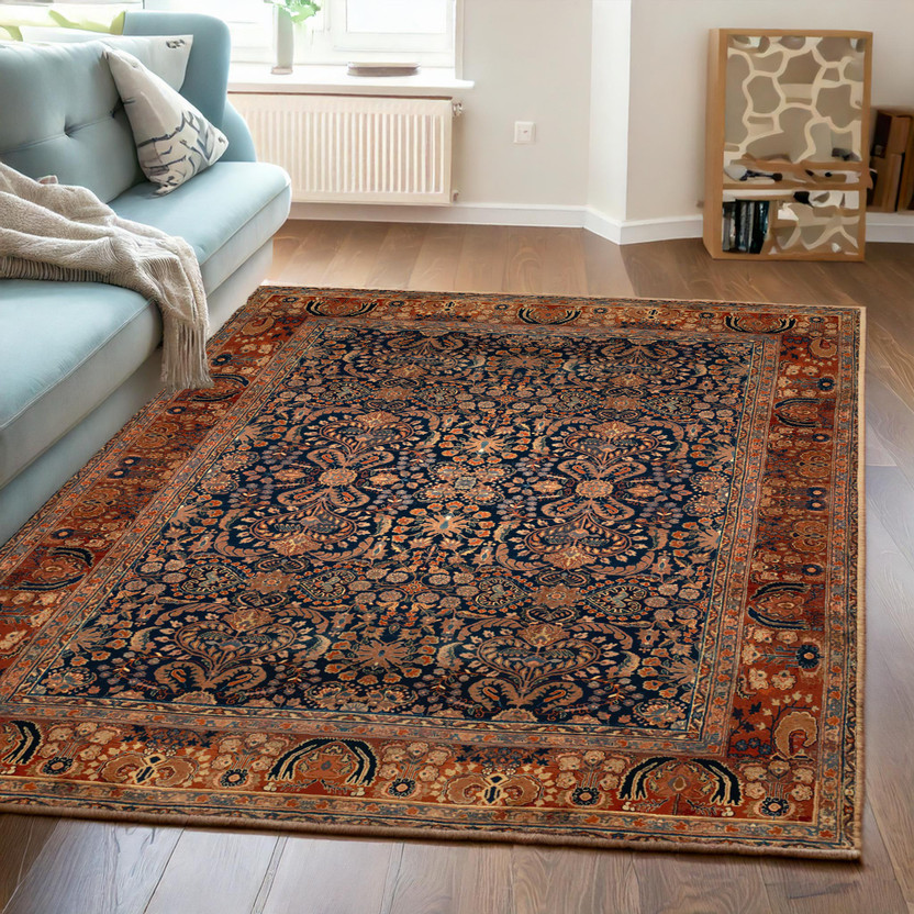 Ishro Home 153 cm  X 214 cm Polyester Carpet(Rectangle, Dark Blue)