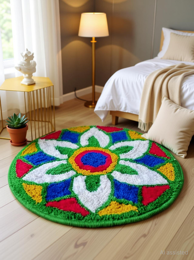THE FRESH LIVERY 60 cm  X 60 cm Cotton Area Rug(Circle, Multicolor)