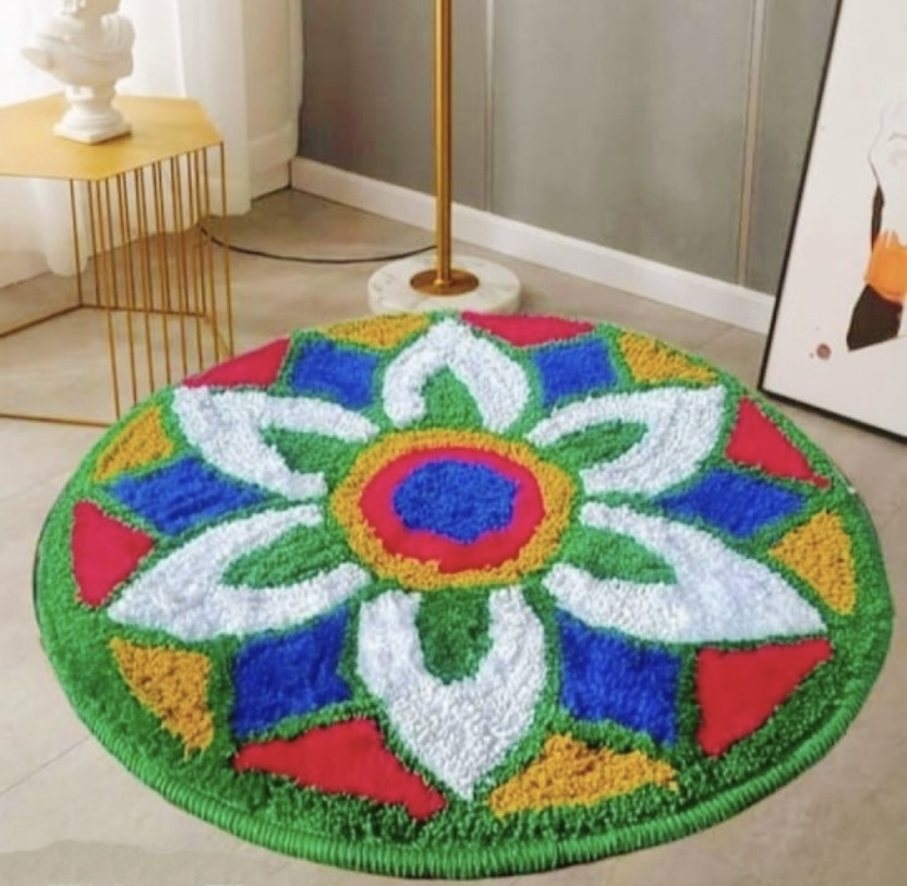 THE FRESH LIVERY 60 cm  X 60 cm Cotton Area Rug(Circle, Multicolor)