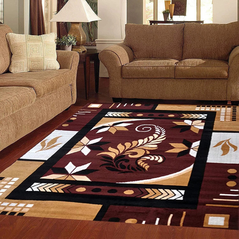 BhCarpet 5 ft  X 7 ft Acrylic Carpet(Rectangle, Brown, Gold)