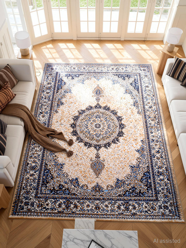 STATUS 120 cm  X 180 cm Velvet Carpet(Rectangle, Blue)