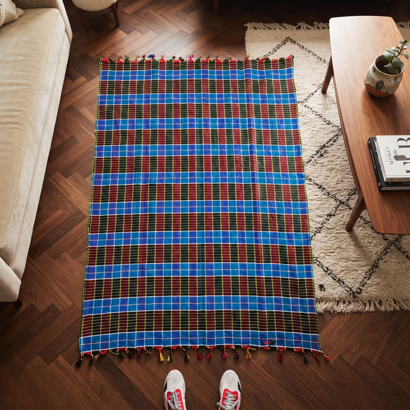 ZEIDHANLOOM 172 cm  X 254 cm Cotton Chatai(Rectangle, Blue)