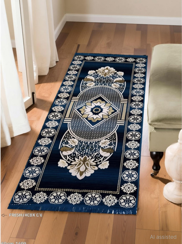 THE THE FRESH LIVERY 69 cm  X 169 cm Cotton Runner(Rectangle, Blue, Black) - Flipkart Deal