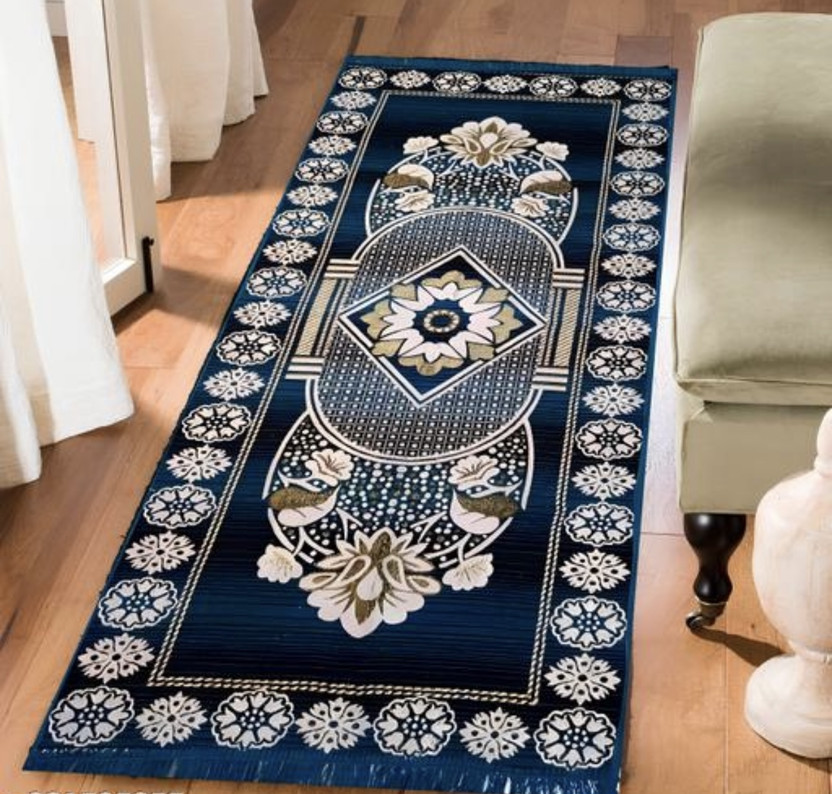 THE FRESH LIVERY 69 cm  X 169 cm Cotton Runner(Rectangle, Blue, Black)
