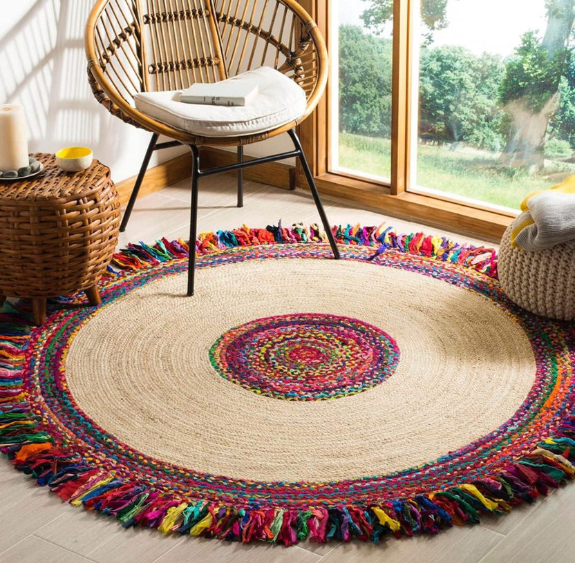 Farman Enterprises 123 cm  X 123 cm Jute Area Rug(Circle, Multicolor)