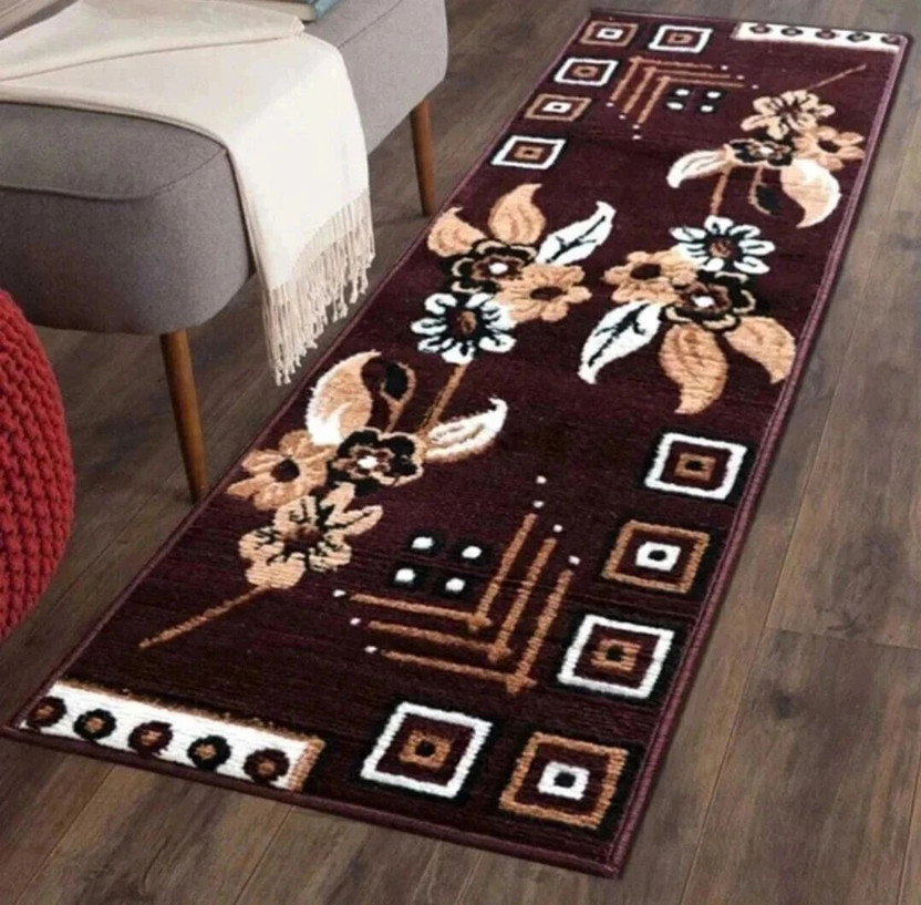 Samjeeda Handloom carpets 2 feet  X 5 feet Polyester, Acrylic Runner(Rectangle, Brown)
