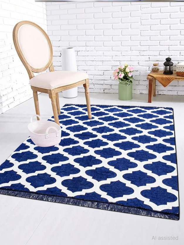 Shivkirpa 5 ft  X 212 cm Chenille Carpet(Rectangle, Blue)