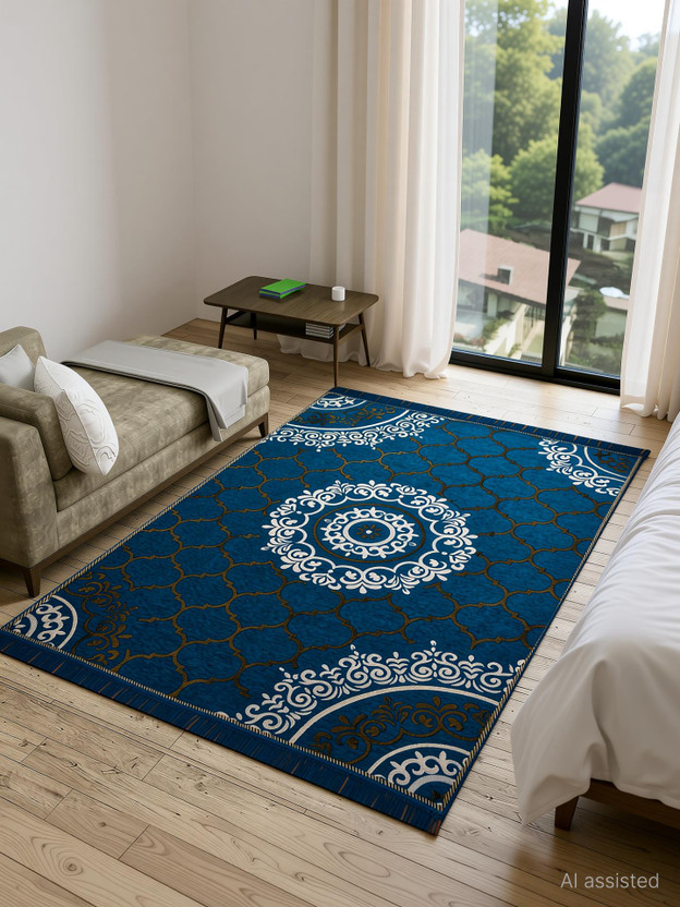 NCS 5 cm  X 7 cm Velvet Carpet(Rectangle, Blue)