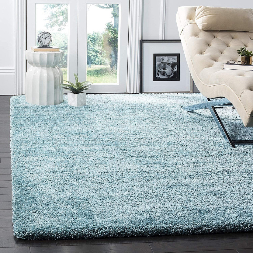 Shag Weaving 90 cm  X 150 cm Polyester Carpet(Rectangle, Light Blue)