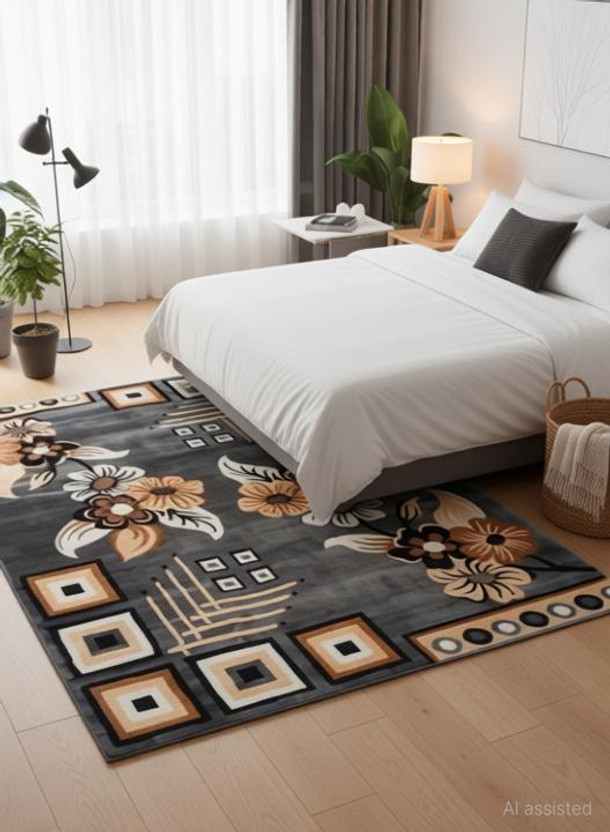 BhCarpet 7 ft  X 5 ft Acrylic Carpet(Rectangle, Grey, Black)