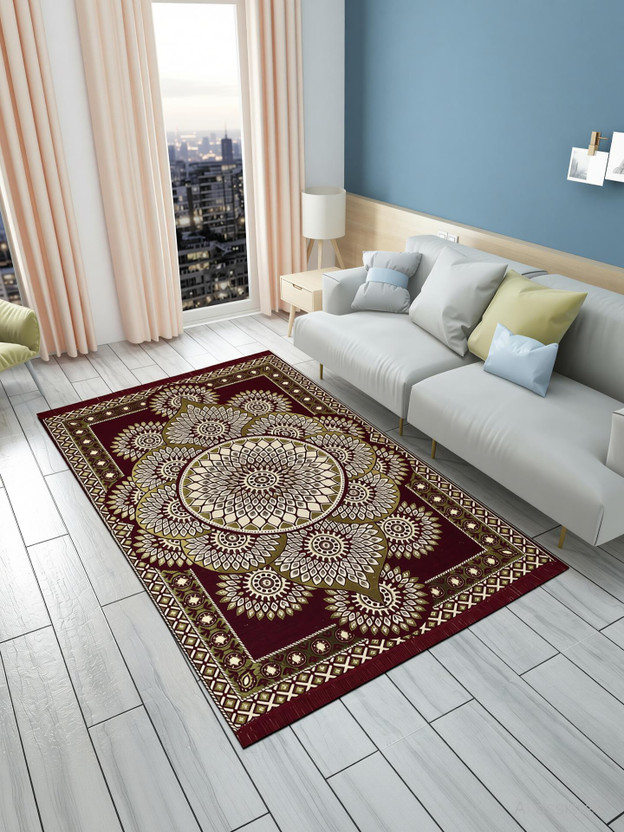 Furnishing Hut 4 ft  X 7 ft Cotton Carpet(Rectangle, Red)