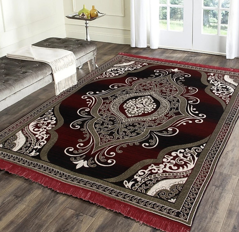 Flipkart SmartBuy 137 cm  X 190 cm Cotton Carpet(Rectangle, Red)