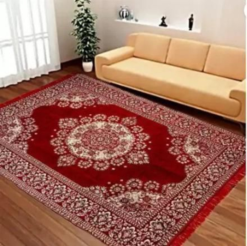 SHIVAAY 5 ft  X 7 ft Cotton Carpet(Rectangle, Red)