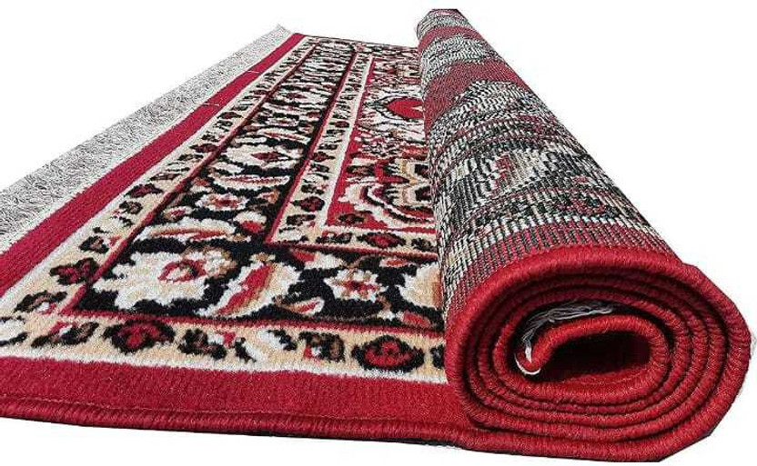 R CARPETS 5 ft  X 7 ft Silk Carpet(Rectangle, Red)