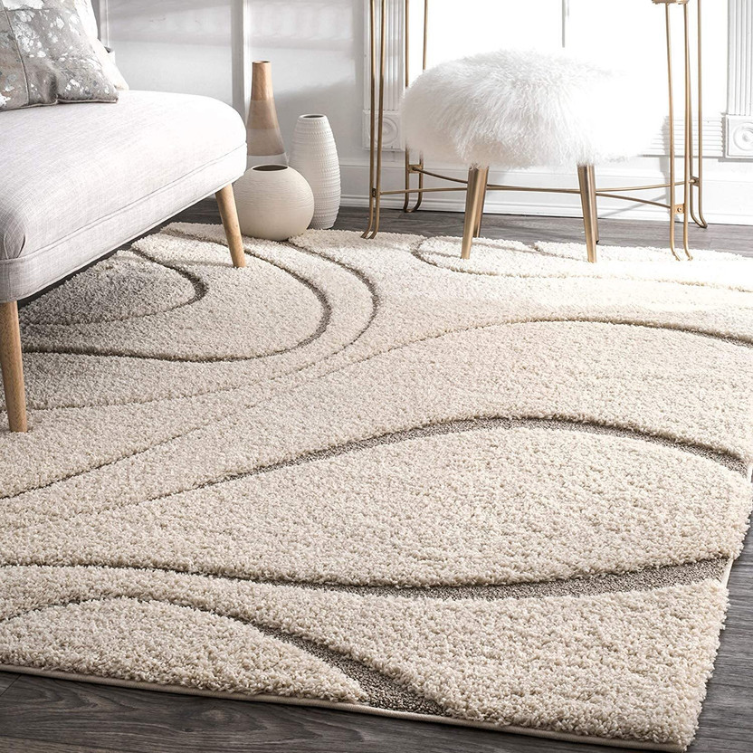 AFROZ CARPETS 3 ft  X 5 ft Polyester Carpet(Rectangle, White, Beige)