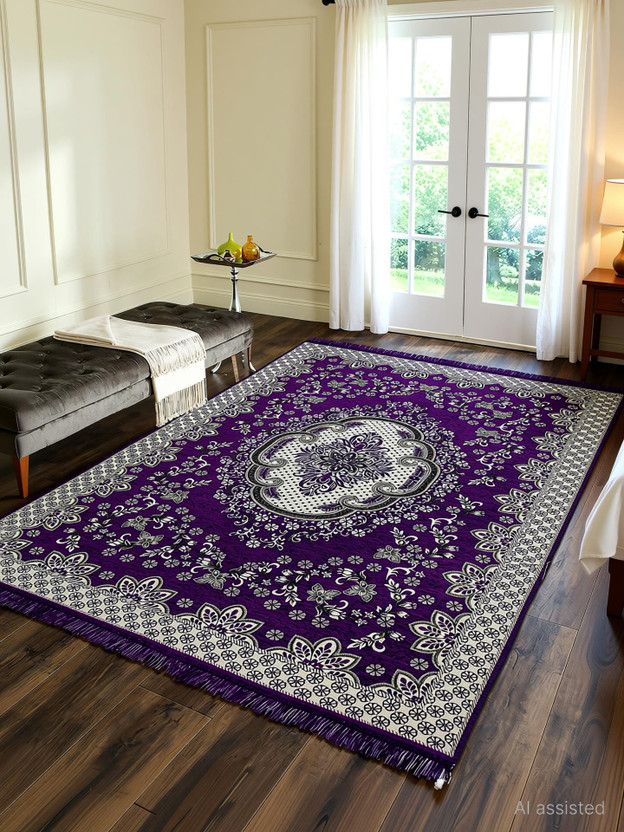 NCS 5 ft  X 7 ft Velvet Carpet(Rectangle, Purple)