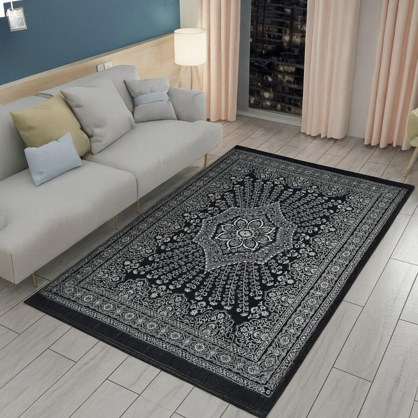 Furnishing Hut 152 cm  X 213 cm Cotton Carpet(Rectangle, Black)