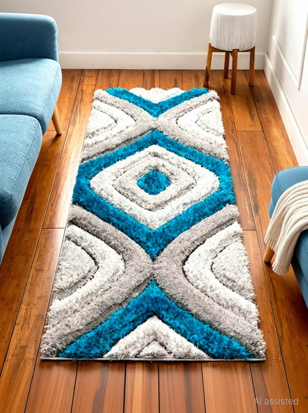 BROTEES 60 cm  X 120 cm Polyester Runner(Rectangle, Blue, Grey, White)