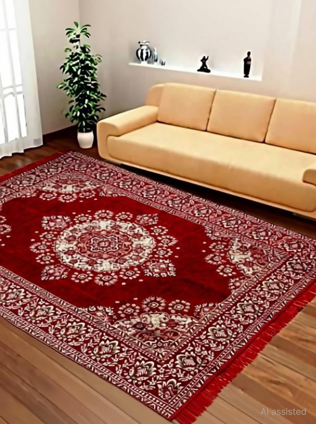 chawla chawla overseas 5 cm  X 214 cm Cotton Carpet(Rectangle, Red) - Flipkart Deal