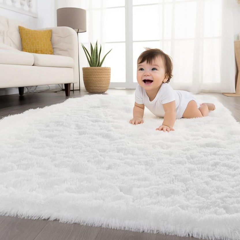 HR CARPET 3 ft.  X 5 ft. Polyester Area Rug(Rectangle, White)