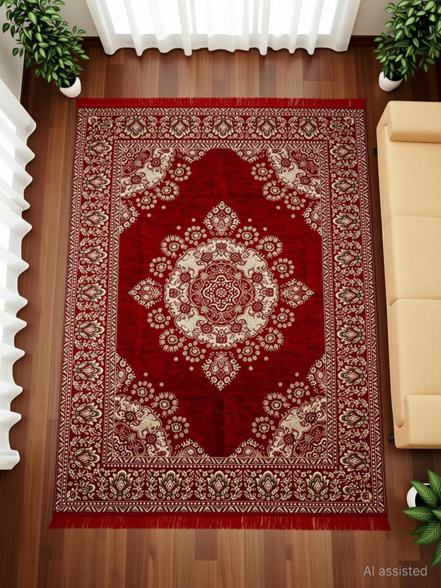 Achintya 4 ft  X 6 ft Velvet Carpet(Rectangle, Multicolor)