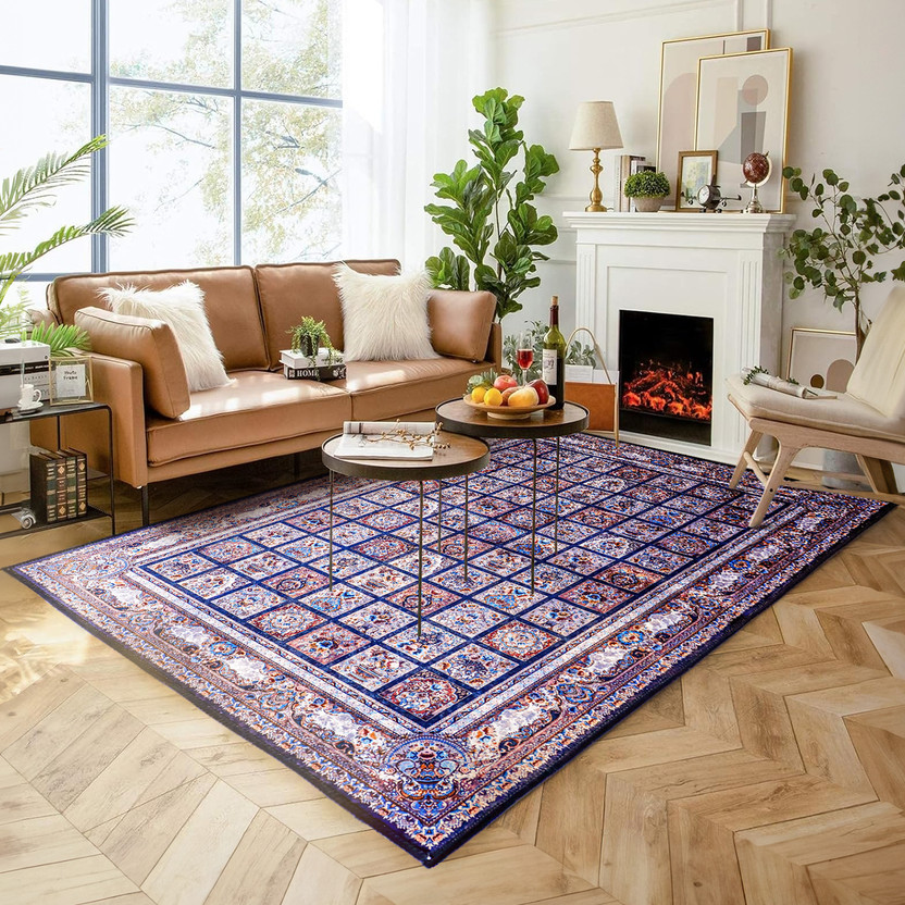 STATUS 120 cm  X 180 cm Velvet Carpet(Rectangle, Dark Blue)