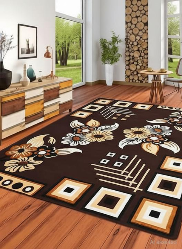 R CARPETS 5 ft  X 7 ft Acrylic Carpet(Rectangle, Brown)