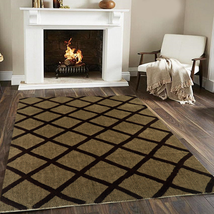 Woolpik 5 cm  X 7 cm Polyester Area Rug(Square, Brown, Black)