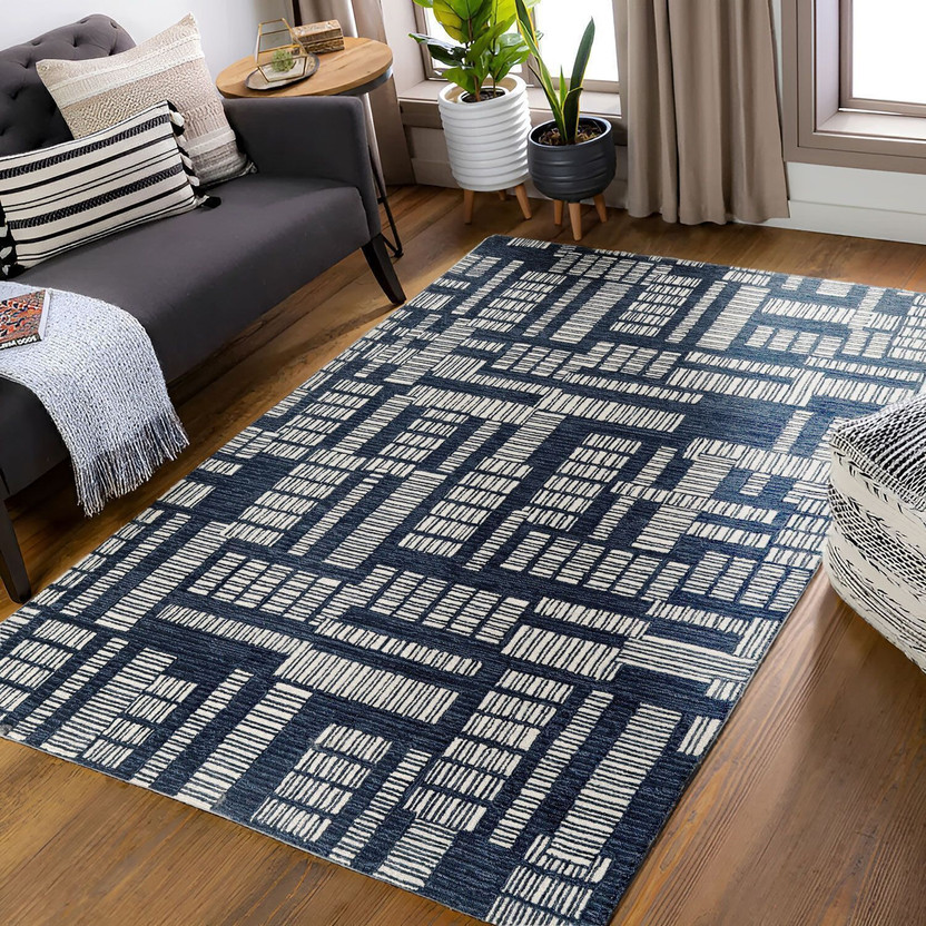 PLIVANA 152.4 cm  X 243.8 cm Wool Carpet(Rectangle, Blue)