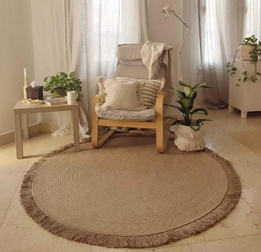 FREEDOO 65 cm  X 1 cm Jute Area Rug(Circle, Beige)