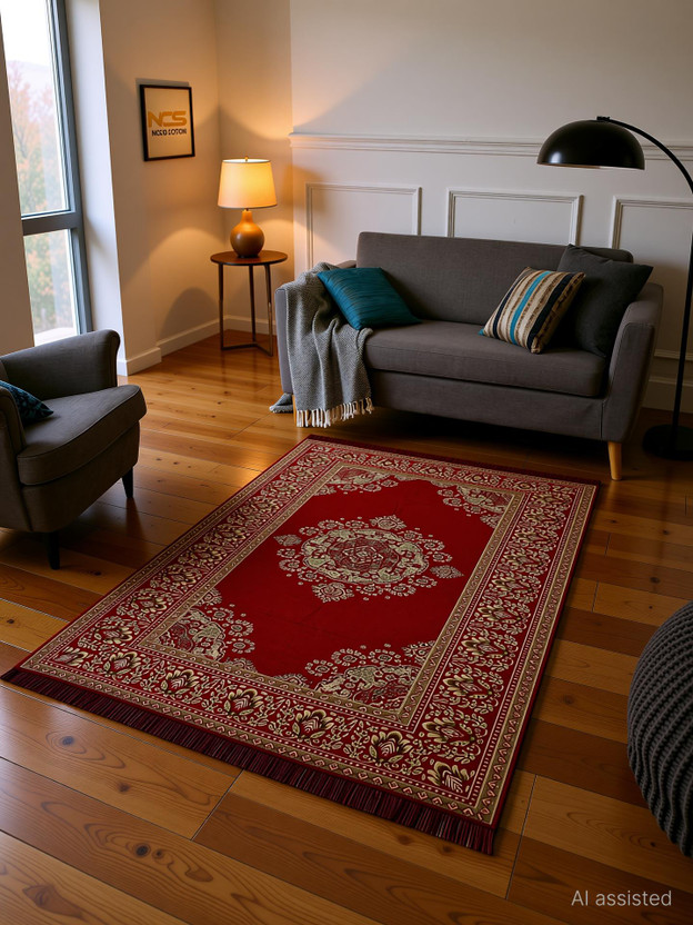 NCS 5 cm  X 7 cm Cotton Carpet(Rectangle, Red)