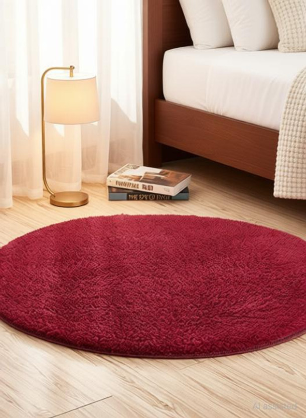 MY HOME 2 ft  X 2 ft Polyester Area Rug(Oval, Red)