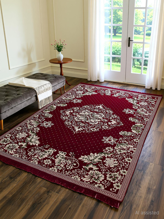 NCS 5 cm  X 7 cm Velvet Carpet(Rectangle, Red)